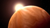 This is an artist's impression of the super-Earth exoplanet GJ 1214b. Image credit: NASA / ESA / G. Bacon, STScI / L. Kreidberg and J. Bean, University of Chicago / H. Knutson, California Institute of Technology.