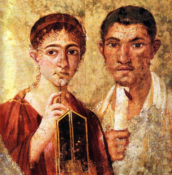 Portrait of the baker Terentius Neo with his wife found on the wall of a Pompeii house. 
