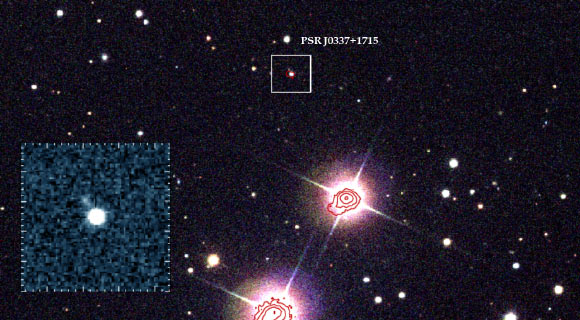 This image shows the pulsar PSR J0337+1715. Image credit: Ransom SM et al.