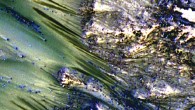 Recurring slope lineae emanating from bedrock exposures at Palikir crater on Mars during southern summer. Image credit: Lujendra Ojha et al / Geophysical Research Letters.