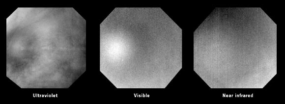 These images show the glory at ultraviolet - left, visible – center, and near-infrared wavelengths. Image credit: ESA / MPS / DLR / IDA.