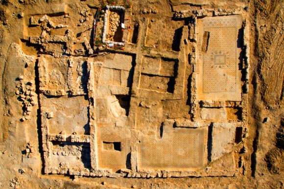 A 1,500-year-old monastery with well-preserved mosaic floors unearthed near the Bedouin village of Hura, Israel. Image credit: Skyview Company / Israel Antiquities Authority.
