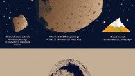A graphical representation of the size of the dinosaur-killing Chicxulub asteroid, and the crater it created, compared to an asteroid thought to have hit the Earth 3.26 billion years ago and the size of the crater it may have generated. Image credit: American Geophysical Union.