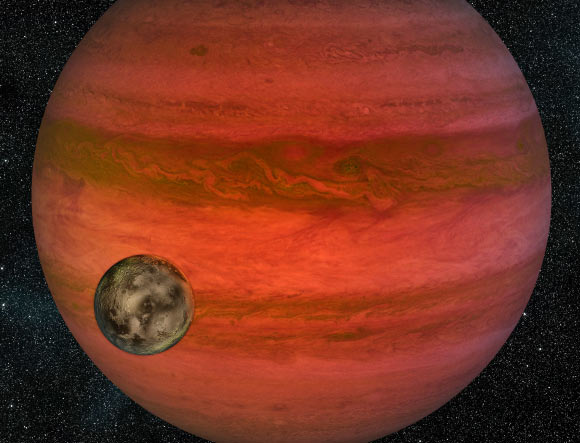 Using a technique called microlensing, astronomers discovered what could be either a moon and a planet - or a planet and a star. This artist's conception depicts the planet-moon scenario. Image credit: NASA / JPL-Caltech.