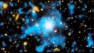 This image, with taken with the Palomar Cosmic Web Imager, shows the quasar QSO 1549+19; blue shows hydrogen gas surrounding and inflowing to the quasar. Image credit: Christopher Martin / Robert Hurt.