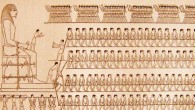 Drawing of a wall painting from the tomb of Djehutihotep, a semi-feudal ruler of an Ancient Egyptian province, 1880 BC. A person standing at the front of the sled is pouring water onto the sand.