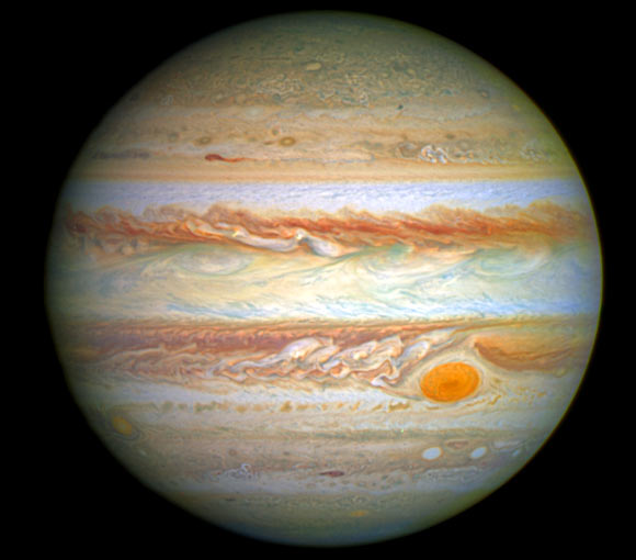 This full-disc image of Jupiter was taken on 21 April 2014 with Hubble's Wide Field Camera 3. Image credit: NASA / ESA / A. Simon, Goddard Space Flight Center.