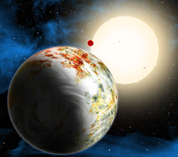 This is an artist's impression of Kepler-10c. Image credit: David A. Aguilar / Harvard-Smithsonian Center for Astrophysics. 