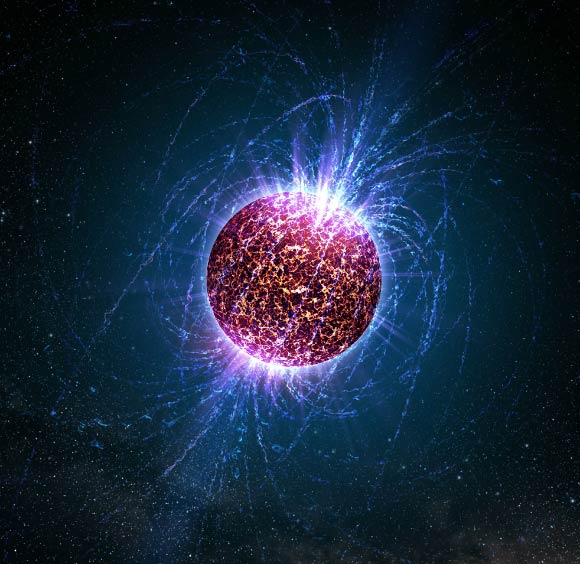 Thorne-Zytkow objects are a class of star in which a compact neutron star is surrounded by a large, diffuse envelope. This is an artist’s impression of a neutron star. Image credit: Casey Reed / Penn State University.