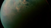 This false-color mosaic, made from infrared data collected by NASA's Cassini spacecraft, reveals the differences in the composition of surface materials around hydrocarbon lakes at Titan, Saturn's largest moon. Titan is the only other place in the solar system that we know has stable liquid on its surface, though its lakes are made of liquid ethane and methane rather than liquid water. While there is one large lake and a few smaller ones near Titan's south pole, almost all of Titan's lakes appear near the moon's north pole. Image credit: NASA / JPL-Caltech / University of Arizona / University of Idaho.