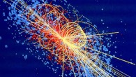 Higgs boson decays to four muons: lines denote other particles, and energy deposited is shown in blue. Image credit: CMS.