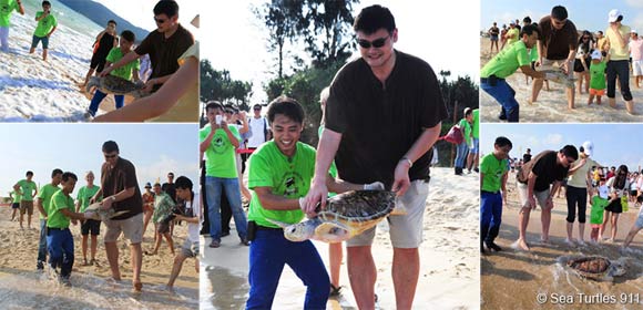 NBA star Yao Ming saves endangered marine turtles with Sea Turtles 911. Image credit: Sea Turtles 911.
