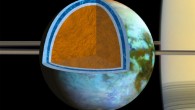 Titan's ice shell, which overlies a very salty ocean, varies in thickness around the moon, suggesting the crust is in the process of becoming rigid. Image credit: NASA / JPL-Caltech / SSI / University of Arizona / G. Mitri / University of Nantes.