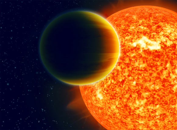 This is an illustration of a hot Jupiter orbiting a Sun-like star.