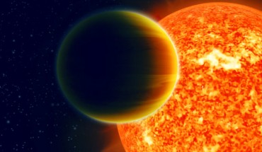 This is an illustration of a hot Jupiter orbiting a Sun-like star.