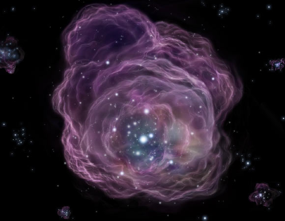 This artistic impression shows a cluster of first-generation stars. Image credit: NAOJ.