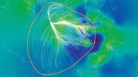 A slice of the Laniakea Supercluster in the supergalactic equatorial plane. Our Milky Way Galaxy is located at the black dot at the origin of the supergalactic coordinates system. The colors represent density within this slice, with red for high densities and blue for voids - areas with relatively little matter; individual galaxies are shown as white dots; velocity flow streams within the region gravitationally dominated by Laniakea are shown in white, while dark blue flow lines are away from the Laniakea local basin of attraction; the orange contour encloses the outer limits of these streams, a diameter of about 522 million light-years. Image credit: DP / CEA / Saclay, France.