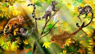 Mammals in a Jurassic forest: the three animals on the left side represent the three newly discovered species - Shenshou lui, Xianshou linglong, and Xianshou songae; the other two represent a gliding species and another euharamiyidan, respectively, which were described earlier. Image credit: © Zhao Chuang.