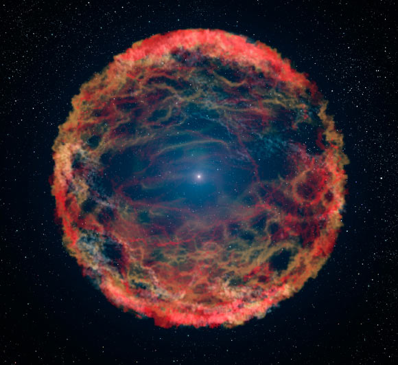 This is an artist's impression of SN 1993J. Image credit: NASA / ESA / G. Bacon, STScI.