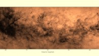 A density map of part of the Milky Way disk; the axes show galactic latitude and longitude, coordinates that relate to the position of the centre of the Galaxy; the mapped data are the counts of stars detected in i, the longer wavelength broad band of the survey, down to a faint limit of 19th magnitude; although this is just a small section of the full map, it portrays in exquisite detail the complex patterns of obscuration due to interstellar dust. Image credit: Hywel Farnhill / University of Hertfordshire.