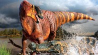 Rhinorex condrupus attacked by a Cretaceous crocodile. Image credit: © Julius Csotonyi.