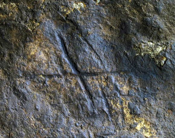 Neanderthal engraving from Gorham's Cave, Gibraltar. Image credit: Joaquín Rodríguez-Vidal et al.