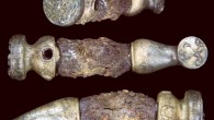Chariot linch pin from three angles, showing the intricate decoration at the ends. Image credit: University of Leicester.