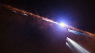 This artist’s impression shows exocomets orbiting Beta Pictoris. Image credit: ESO / L. Calçada.