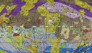 Global geologic map of Vesta, showing the spatial distribution of major types of materials. Image credit: D.A. Williams et al.