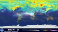 GEOS-5 has given researchers a stunning new look at how CO2 in the atmosphere travels around the globe. Image credit: NASA's Goddard Space Flight Center / K. Sharghi.