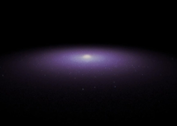 This image shows what the Milky Way Galaxy looked like ten billion years ago. Image credit: SURFsara / J. Bédorf / NVIDIA.