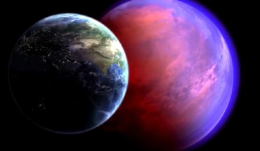 This artist’s concept contrasts our Earth with 55 Cancri e. Image credit: NASA.