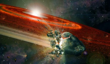 This is an artist impression of the protoplanetary disk around HD 107146. Image credit: A. Angelich / NRAO / AUI / NSF.