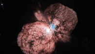 Eta Carinae's great eruption in the 1840s created the billowing Homunculus Nebula, imaged here by Hubble. Now about a light-year long, the expanding cloud contains enough material to make at least 10 copies of our Sun. Astronomers cannot yet explain what caused this eruption. Image credit: Jon Morse, University of Colorado / NASA.