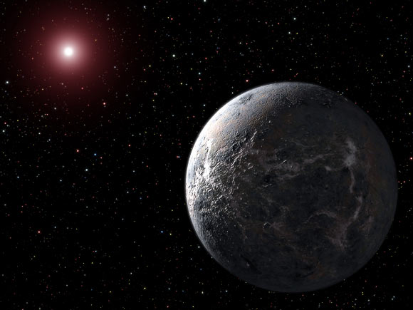 This artist's impression shows a super-Earth orbiting a red dwarf star. Image credit: NASA.