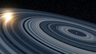 The rings of J1407b are shown eclipsing the young Sun-like star J1407. Image credit: Ron Miller.