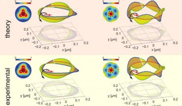 Numerically calculated and experimentally observed optical polarization Möbius strips. Image credit: Thomas Bauer et al, 10.1126/science.1260635.