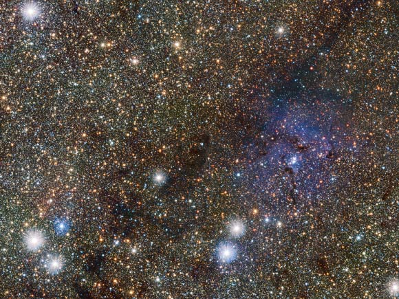 This image shows the famous Trifid Nebula to the right of center; it appears as faint and ghostly at these infrared wavelengths when compared to the familiar view at visible wavelengths. Image credit: ESO / VVV consortium / D. Minniti.