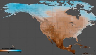 North American drought projections: soil moisture 30 cm below ground projected through 2090-2100 for high emissions scenario RCP 8.5. Image credit: NASA’s Goddard Space Flight Center.