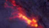 New ALMA data reveal a diffuse envelope of carbon monoxide gas (shown in red), which surrounds regions of active star formation (yellow); by dissecting these regions with this powerful radio telescope, astronomers are uncovering clues to the processes and conditions that drive furious star formation; the ALMA data are superimposed on a Hubble image. Image credit: B. Saxton / NRAO / AUI / NSF / ALMA / ESO / NAOJ / A. Leroy / STScI / NASA / ST-ECF / ESA / CADC / NRC / CSA.