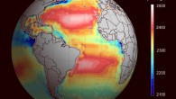 Temperature and salinity measurements (averaged between 2010 and 2014) from several satellites, including ESA’s SMOS mission, have been used to map ocean alkalinity, the ability of a solution to neutralize acids and thus resist to changes in pH. Image credit: Ifremer / ESA / CNES.