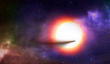 Exoplanet KIC 1255b orbits its parent star followed by a comet-like dust tail. Image credit: Maciej Szyszko.