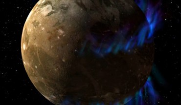 This is an artist’s concept of the Jupiter’s moon Ganymede; two auroral ovals can be seen over northern and southern mid-latitudes. Image credit: NASA / ESA / G. Bacon, STScI / J. Saur, University of Cologne.