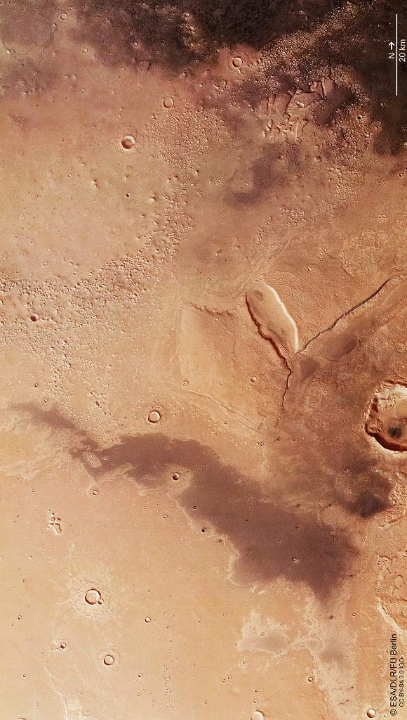 Part of the Cydonia Mensae region on Mars. The image was acquired by the Mars Express orbiter on 19 November 2014. Image credit: ESA / DLR / FU Berlin / IGO / CC BY-SA 3.0.