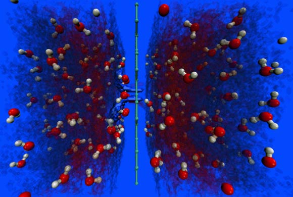 Proton transfer channel across a quad-defect in graphene. Image credit: Murali Raju / Penn State.