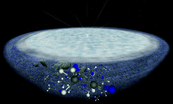 Artist impression of the protoplanetary disc around MWC 480. Image credit: B. Saxton / NRAO / AUI / NSF.