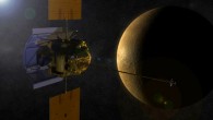 An artist’s concept shows MESSENGER in orbit around Mercury. Image credit: NASA.