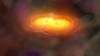 Artist’s depiction of a black hole merger. Image credit: NASA / CXC / A. Hobart / Josh Barnes, University of Hawaii / John Hibbard, NRAO.