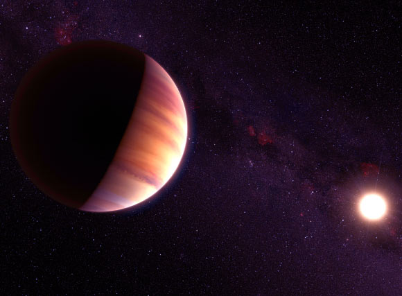 This artist’s view shows the hot Jupiter exoplanet 51 Pegasi b. Image credit: ESO / M. Kornmesser / Nick Risinger, skysurvey.org.