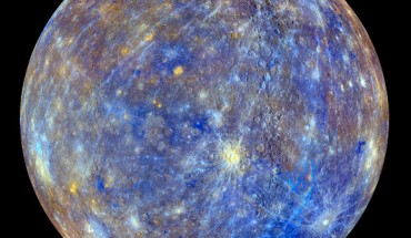 This colorful view of Mercury was produced by using images from the color base map imaging campaign during MESSENGER’s primary mission. These colors are not what Mercury would look like to the human eye, but rather the colors enhance the chemical, mineralogical, and physical differences between the rocks that make up the planet’s surface. Image credit: NASA / Johns Hopkins University Applied Physics Laboratory / Carnegie Institution of Washington.